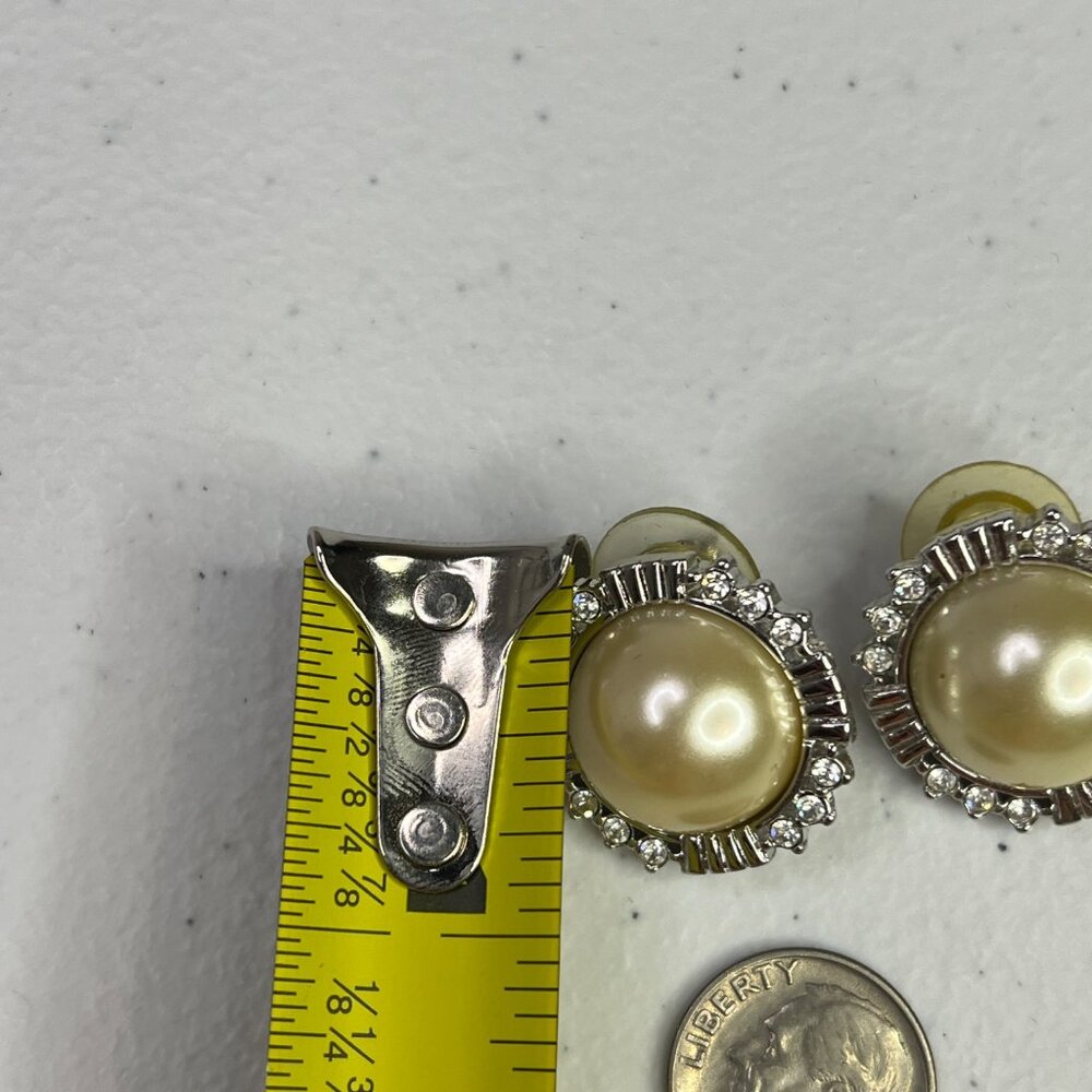 Vintage KJL Kenneth Lane Faux Pearl & Rhinestone Earrings - Picture 6 of 7
